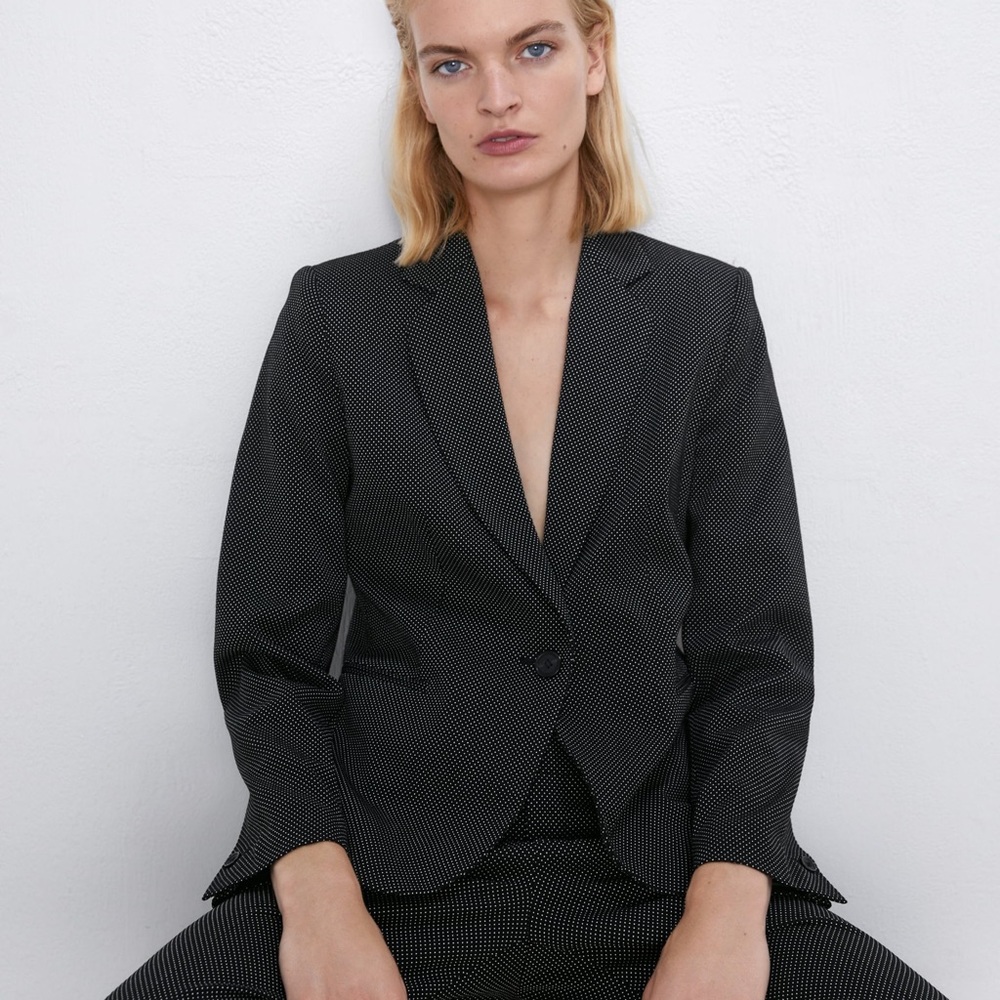 Zara Polka Dot Button Blazer Jacket Career Office Wear
